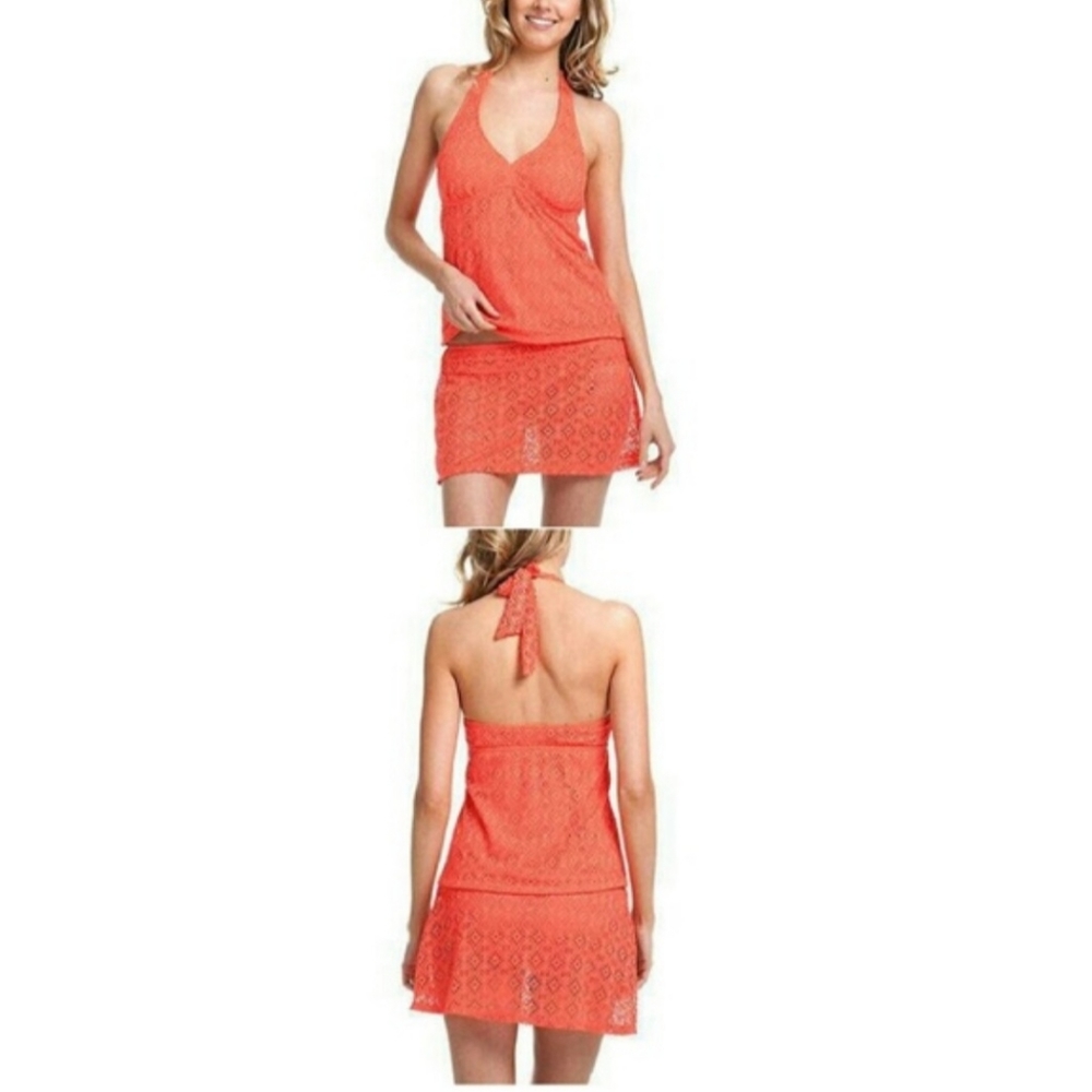 Netted Coral Orange Tankini S&M